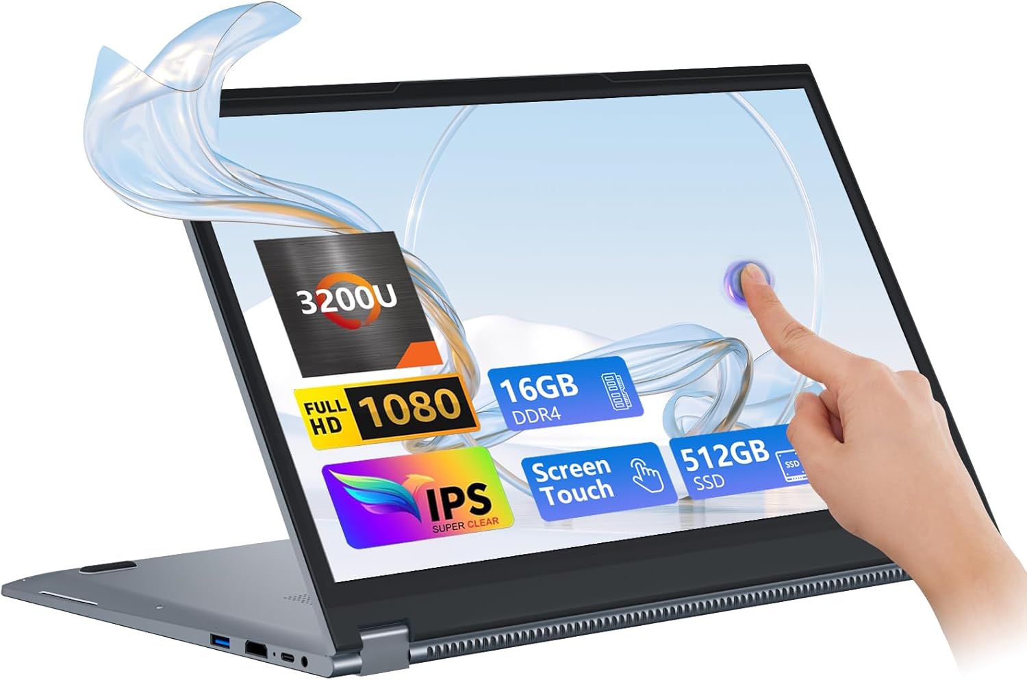 Gaming Laptop,15.6 Inch 2 in 1 Laptop,16 GB DDR4 512GB SSD,R3-3200U Processor(up to 3.50GHz),1920 * 1080 Touch Display,Wifi5,BT 5.1,HDMI*1,Type C,Supports 360° Folding,Backlit Keyboard,portable gamer