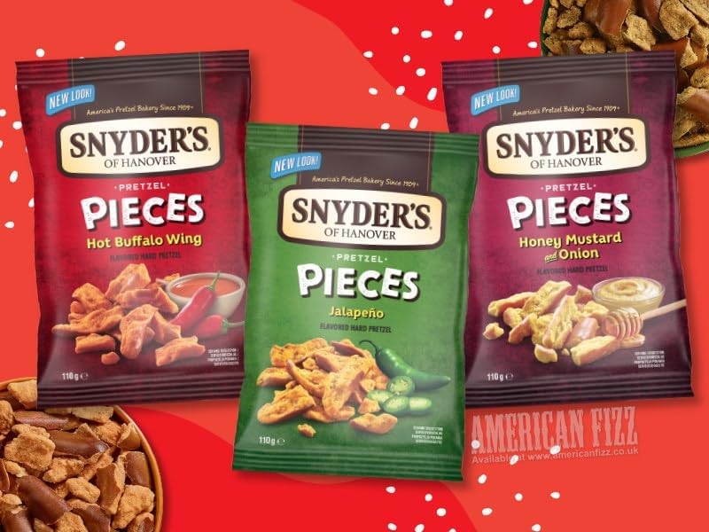 Snyder's of Hanover Pretzel 3 Flavour Pack | Honey Mustard Onion | Hot Buffalo Wing | Jalapeno | 3 x 110g | American Import
