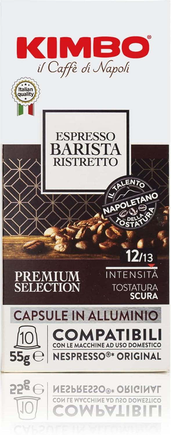 Kimbo Coffee Espresso Barista Ristretto (1 x 10) | Nespresso Coffee Machine Compatible | 10 Aluminium Capsules, Dark Roast | Italian Coffee Pods