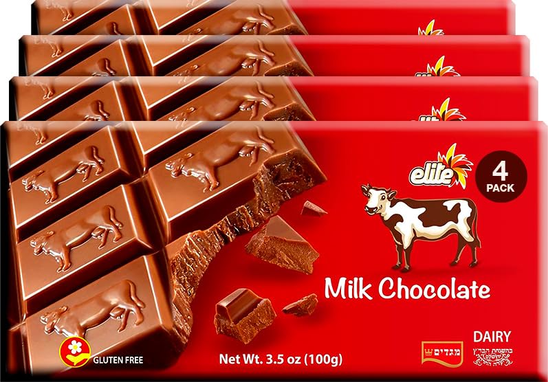 Elite Milk Chocolate Bars, 3.5 oz (4 Pack) | Smooth & Creamy | Premium Rich Milk Chocolate | Gluten-Free | Product of Israel