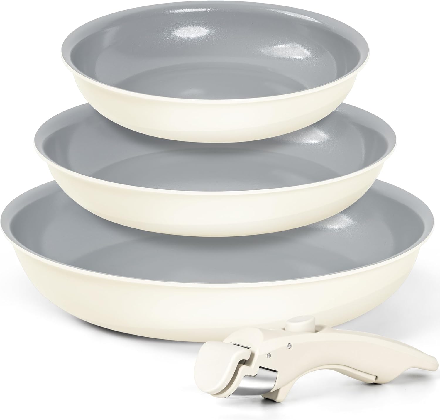 MICHELANGELO Nonstick Ceramic Frying Pan Set with Removable Handle, 20cm,24cm and 28cm Frying Pans, Non Toxic Pans for Cooking, PFOA Free, Oven Safe, Grey&White