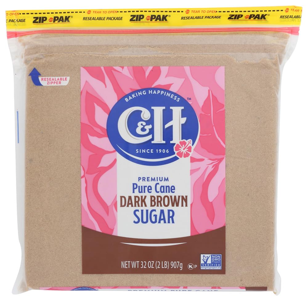 C&H, Cane Sugar, Dark Brown, 2lb Bag (Pack of 2)