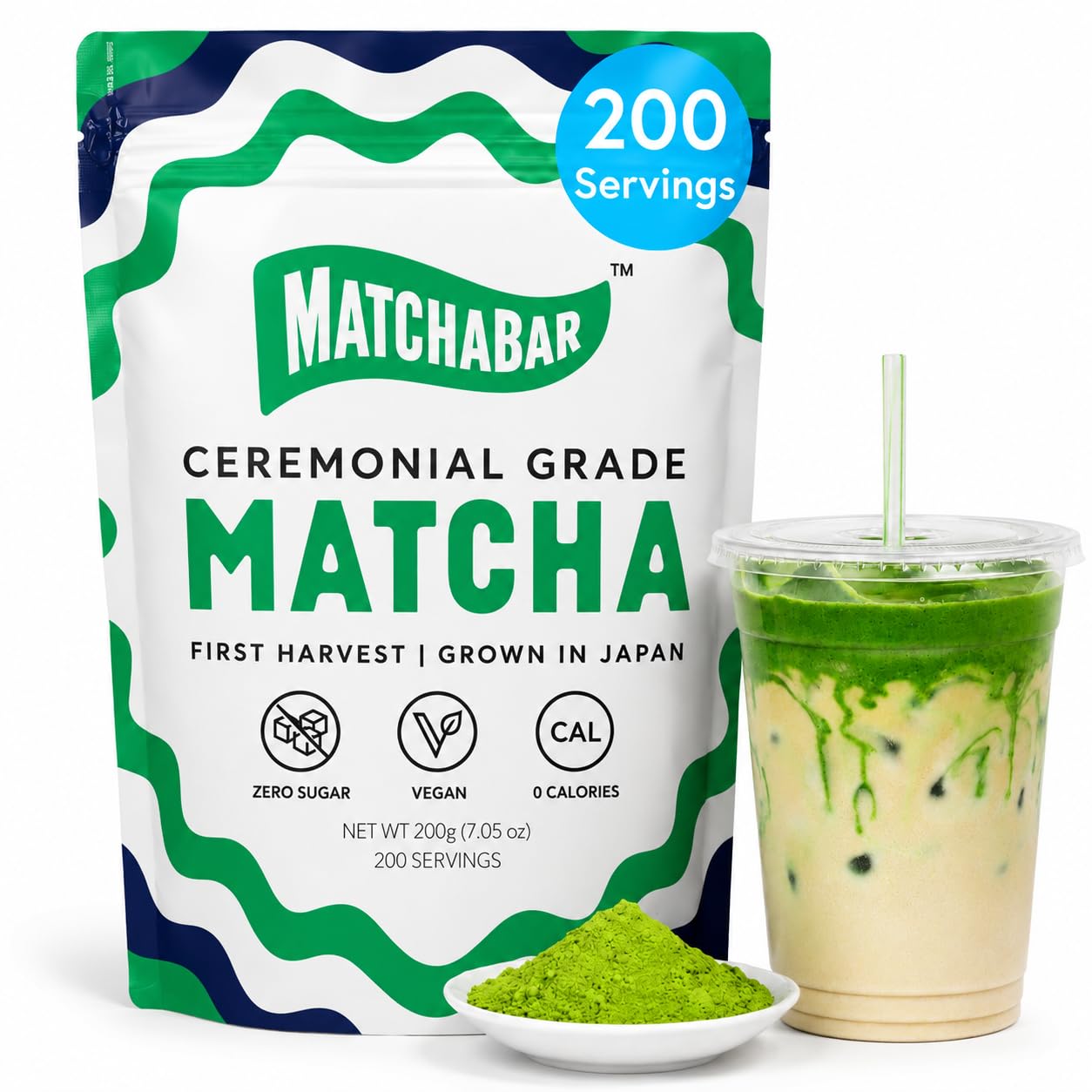 Matchabar Matcha Powder (200g) Ceremonial Japanese Matcha Latte, Vegan