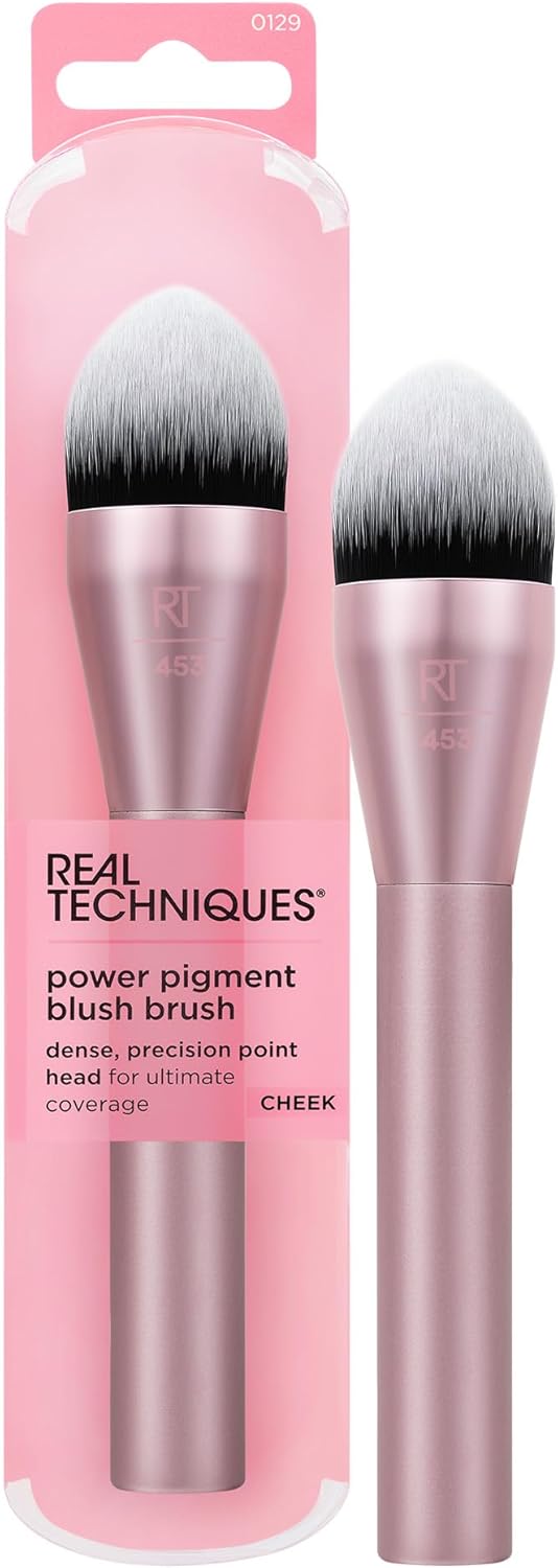 Real Techniques Power Pigment Blush Makeup Brush, Cheek Brush For Liquid and Cream Blush, Dense, Synthetic Bristles, Unique Pointed Shape For Precise Application, Vegan and Cruelty Free, 1 Count