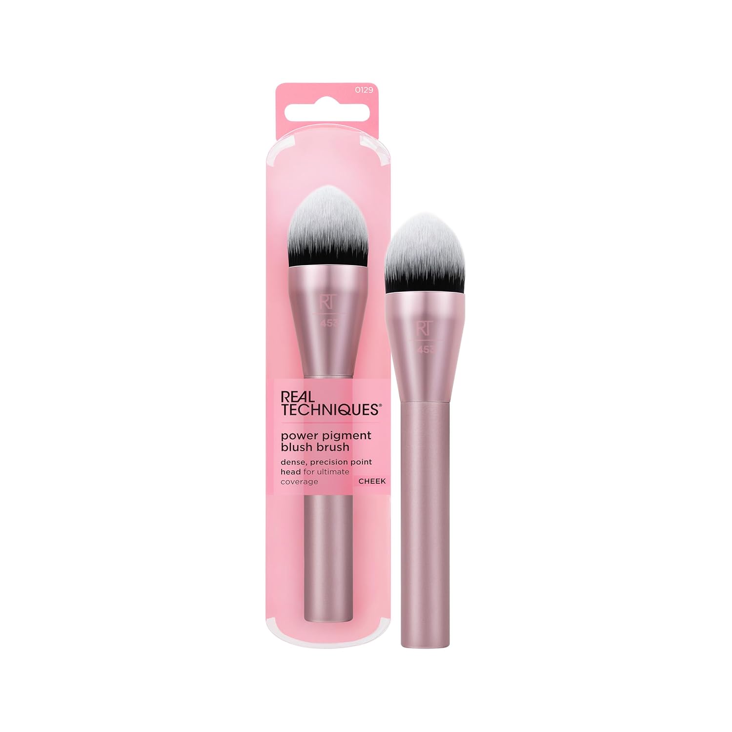 Real Techniques Power Pigment Blush Makeup Brush, Cheek Brush For Liquid & Cream Blush, Dense, Synthetic Bristles, Unique Pointed Shape For Precise Application, Vegan & Cruelty Free, 1 Count