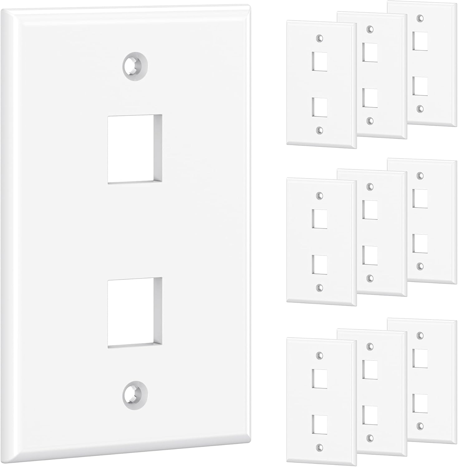 [UL Listed] Cable Matters 10-Pack Low Profile 2-Port Keystone Jack Wall Plate, RJ45 Wall Plate for Keystone Jacks in White