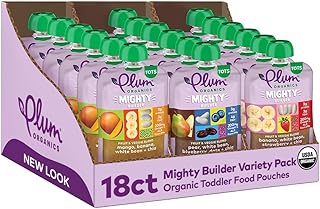Plum Organics Mighty Builder Organic Toddler Food - Fruit and Veggie Blend Variety Pack - 4 oz Pouch (Pack of 18) - Organic Fruit and Vegetable Toddler Food Pouch