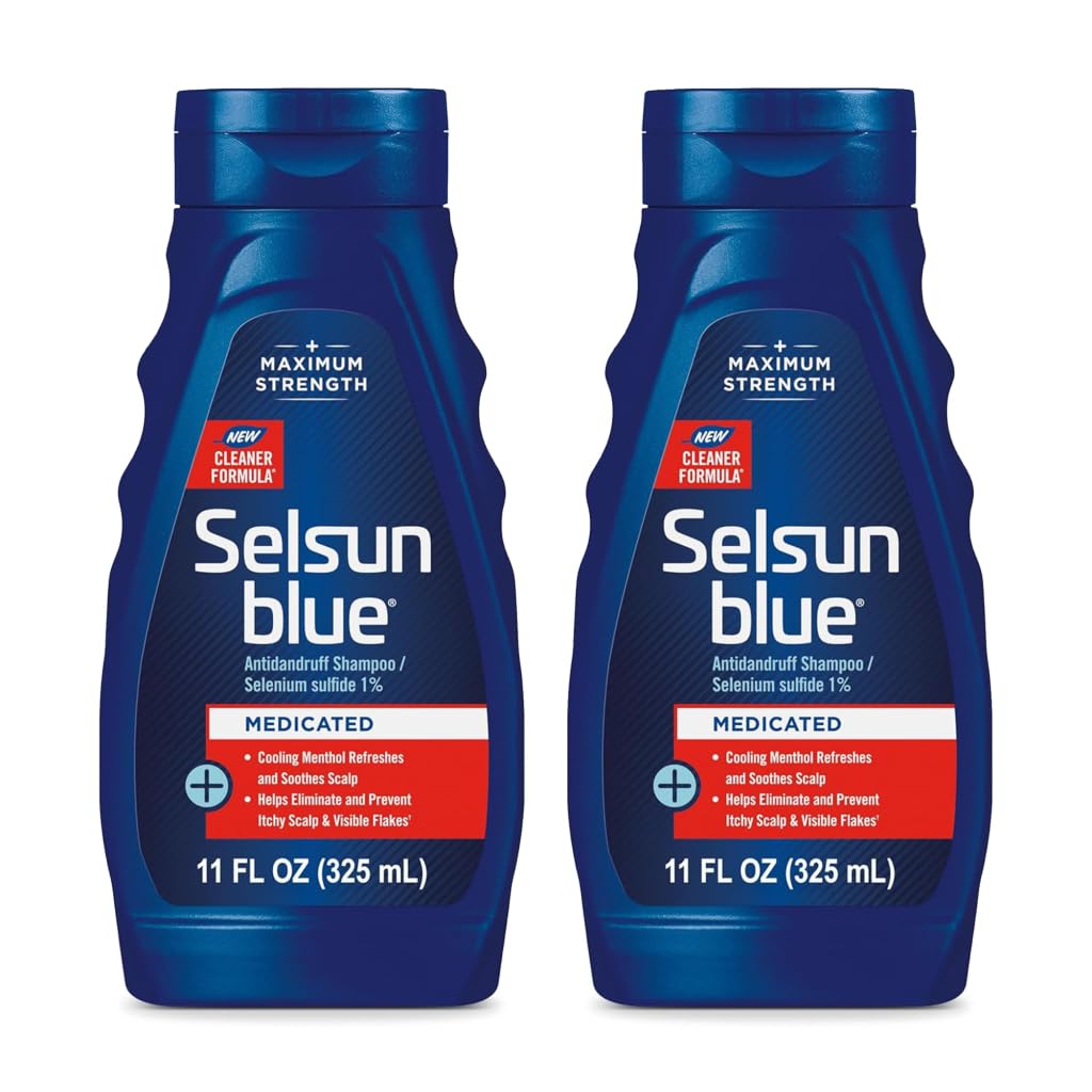 Selsun Blue Medicated Anti-dandruff Shampoo with Menthol, 11 fl. oz., Maximum Strength, Selenium Sulfide 1% (Pack of 2)