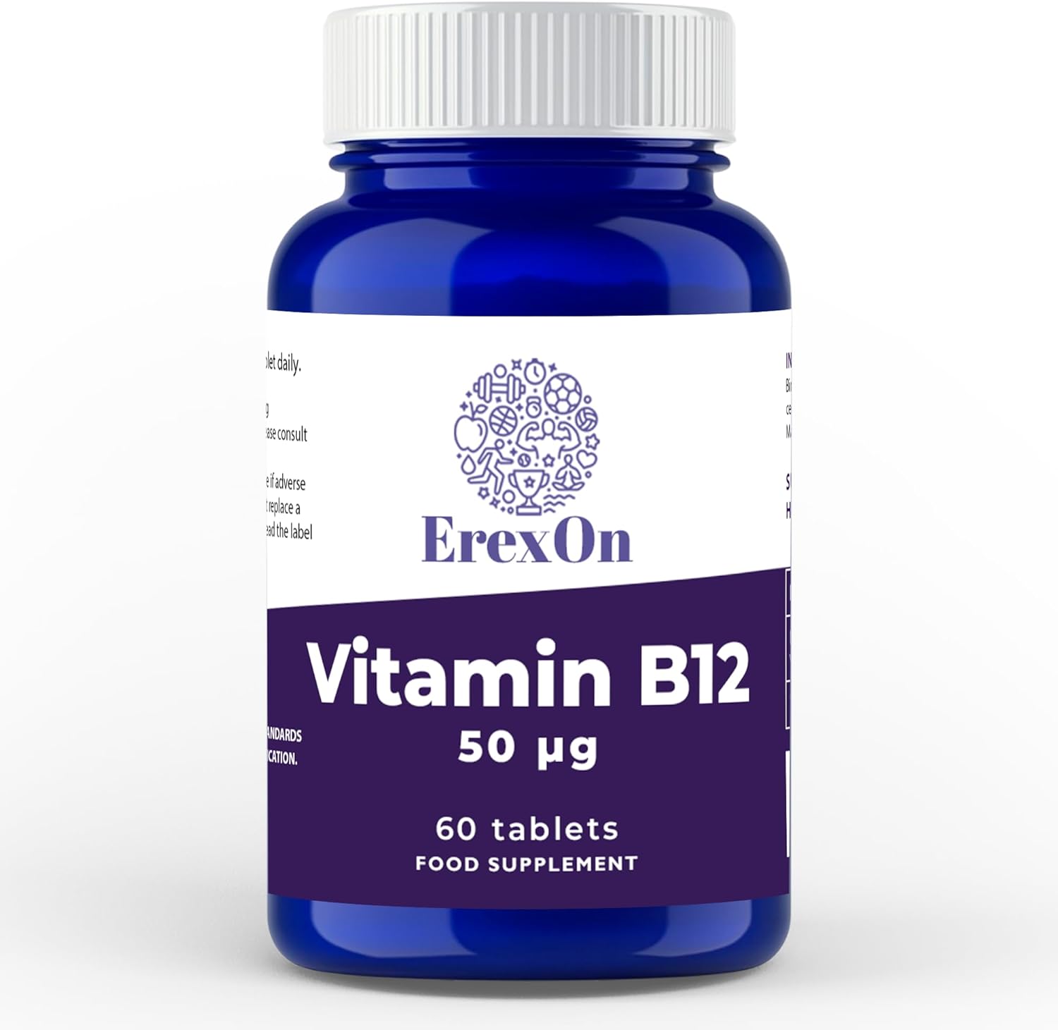 ErexOn Vitamin B12 50mcg | 60 Vegan Cyanocobalamin Tablets | Energy, Nerve & Immune Health Support | Mental Clarity & Focus | Made in The UK