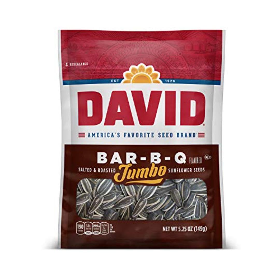 DAVID Roasted and Salted Jumbo Sunflower Seeds, Bar-B-Q Flavor, 5.25oz.