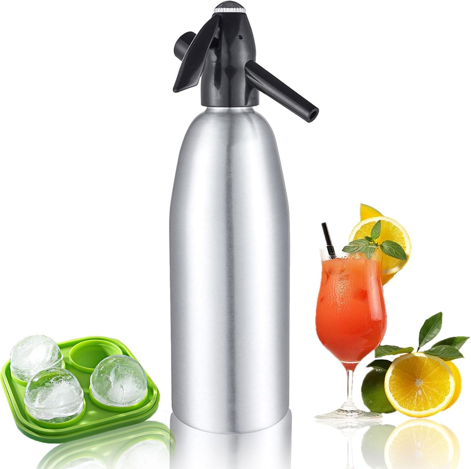 Soda Siphon, 1L Portable Soda Maker Aluminium Sparkling Water Maker for Home Outdoor Use, Carbonated Water Machines, Seltzer Water Maker for Fresh Soda,Cocktails, Use 8g CO2 Cartridges (Not Included)