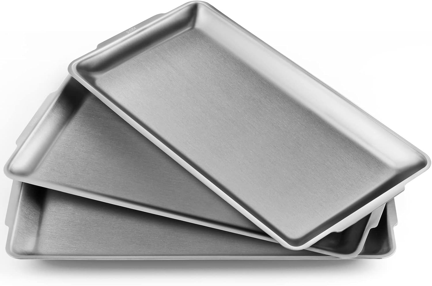 3 Pcs 304 Stainless Steel Serving Platters, 12.6" Rectangle Dinner Plates, Brushed Nickel Organizer Tray for Camping, BBQ, Party, Buffet, Appetizer or Decorations