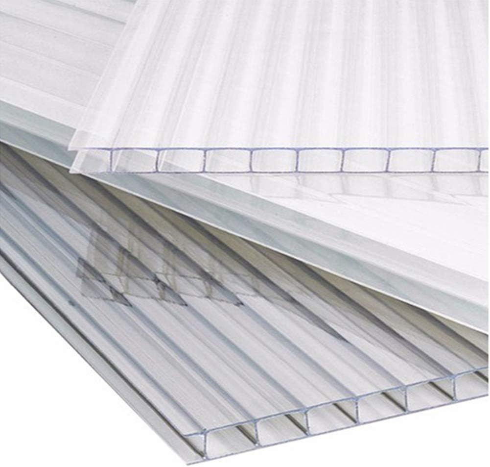 The Fellie 4mm Polycarbonate Sheets for Greenhouse, 6 Pieces of Greenhouse Polycarbonate Sheets, Clear Twin Wall Plastic Roofing Sheet Panel for Greenhouse, Outdoor Canopy, Carport, 61x122 cm