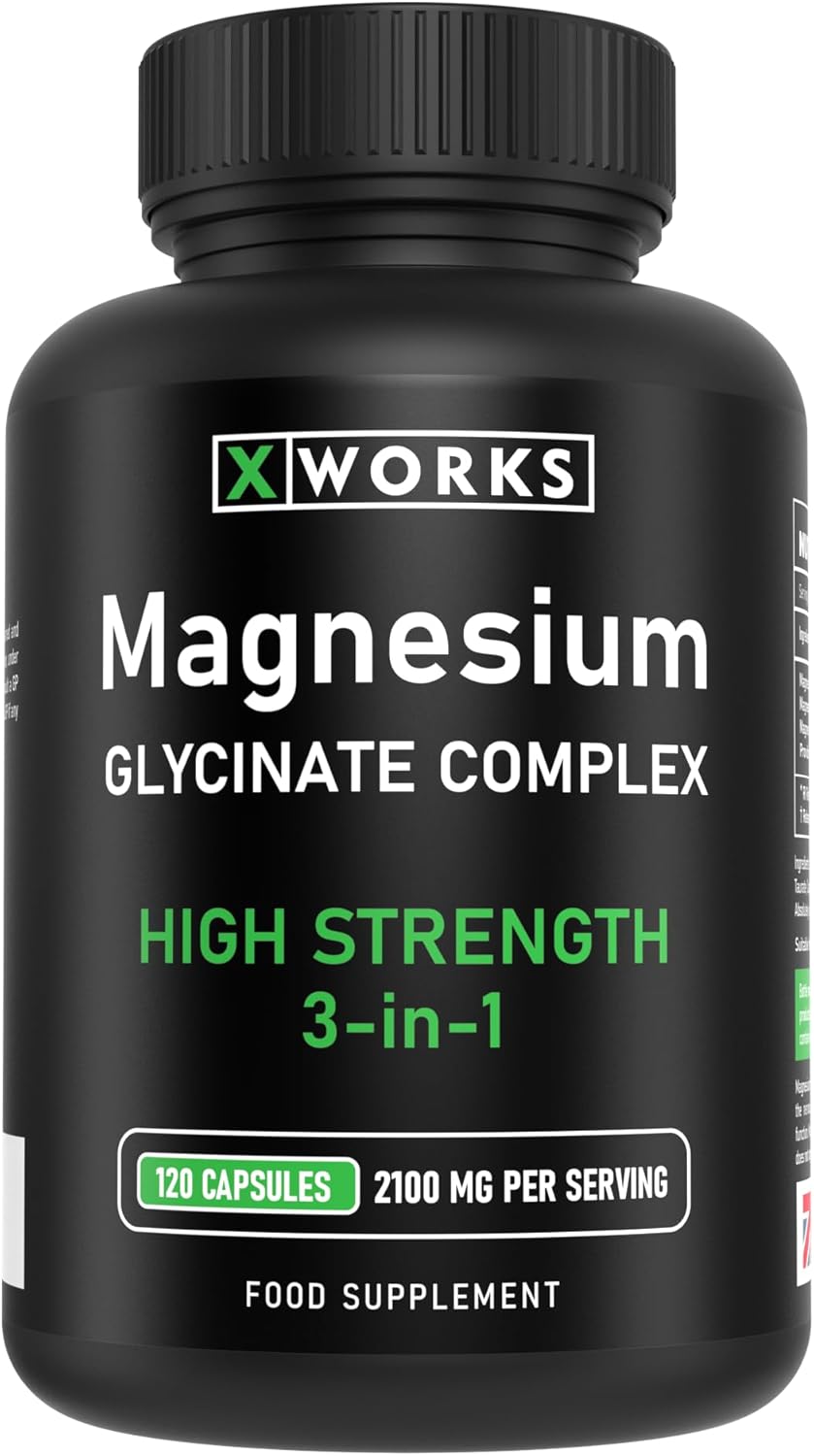 Magnesium Glycinate Complex - Added Malate & Taurate - 120 Capsules -High Strength 3-1 with No Binders/Fillers/Bulking Agents - 100% Pure Active Ingredients