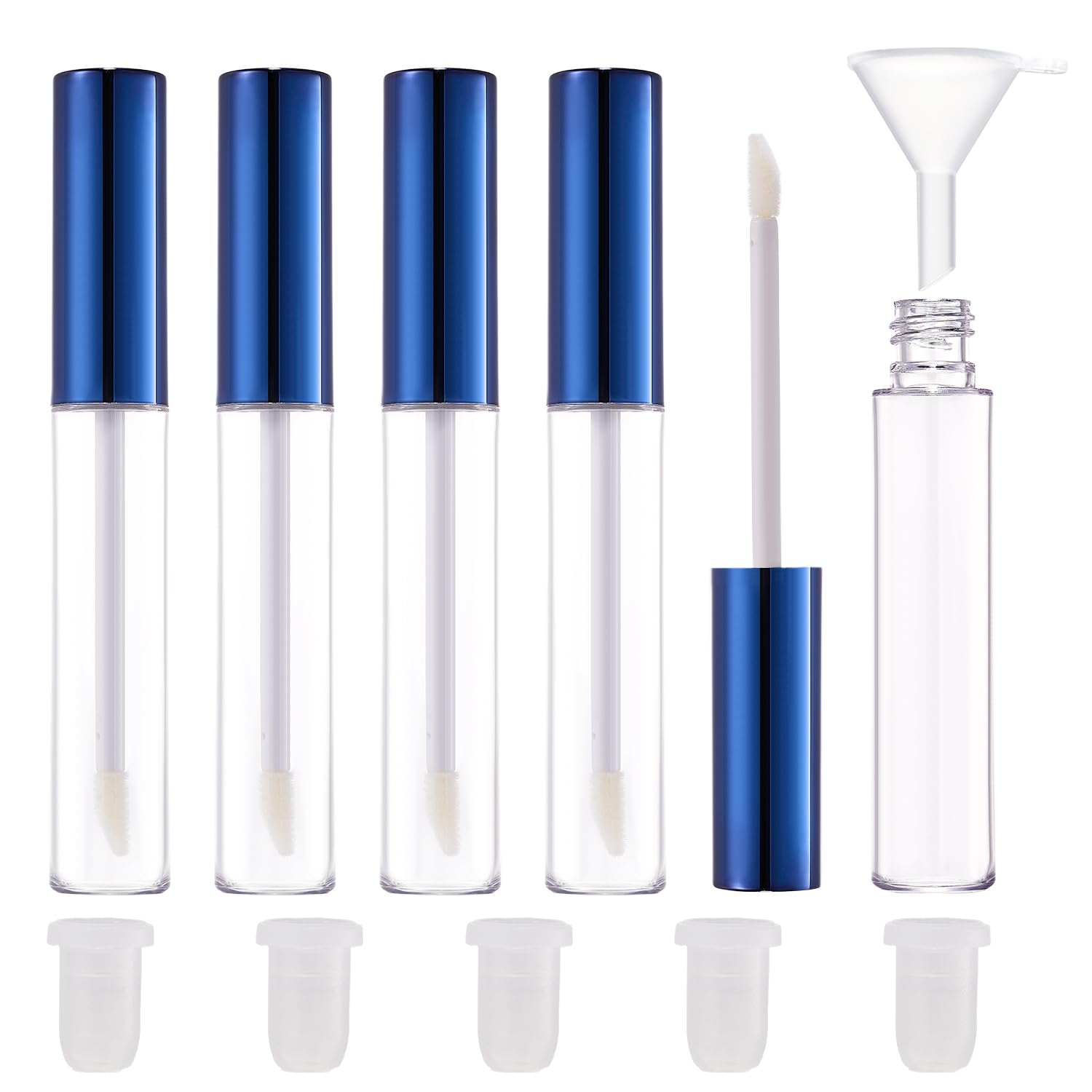 5PCS Empty Lip Gloss Tubes, 10ml Empty Lip Glaze Bottle with Rubber Stoppers, Transparent Refillable Lip Gloss Containers DIY Makeup Lipgloss Making Kit(Blue)