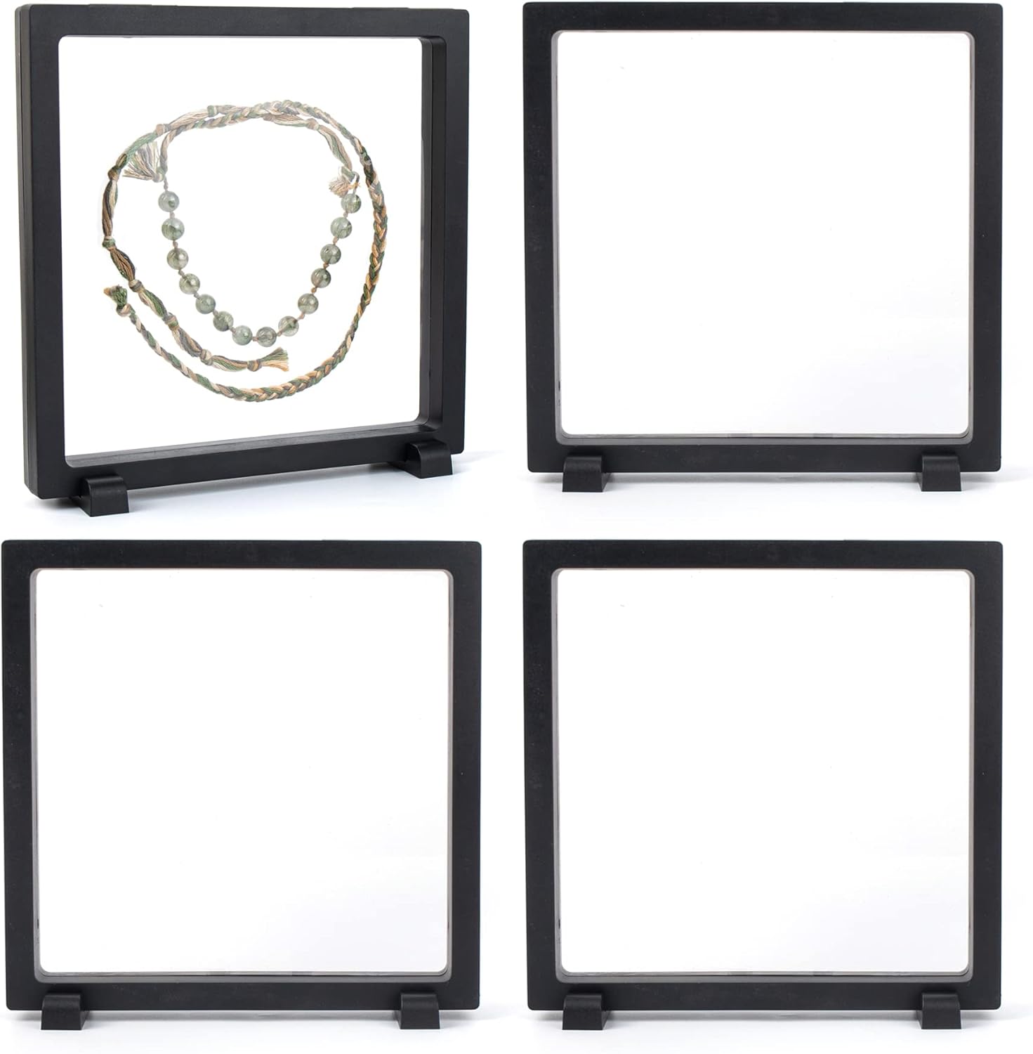 Framendino, 4 Pack Black 3D Floating Frame Display Case 7 x 7 x 0.8 Holder Stands Jewelry Storage Box for AA Medallion Shells Gems