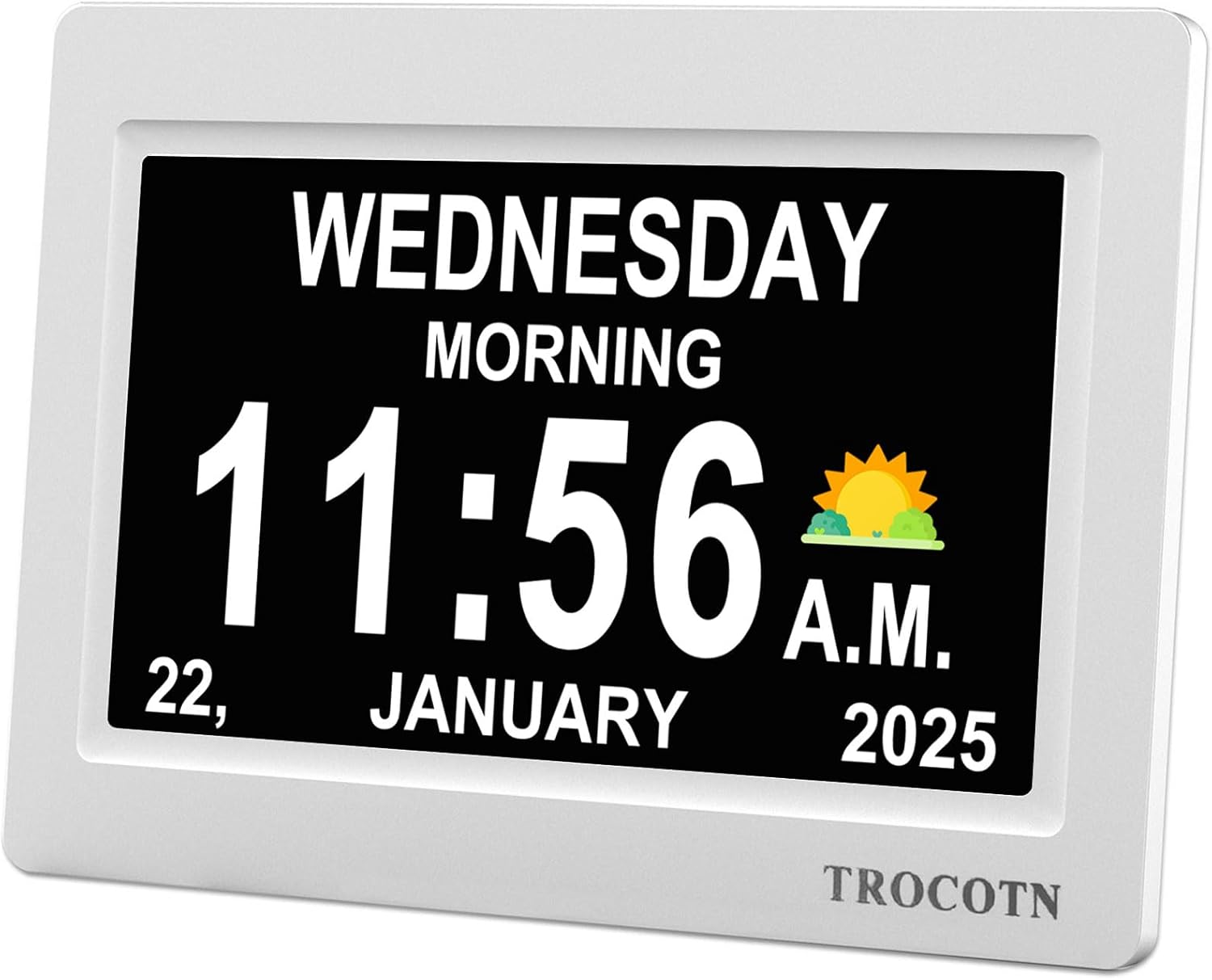 TROCOTN dementia clock, digital clock with date and day for elderly, day date large display calendar (7 Inches White)