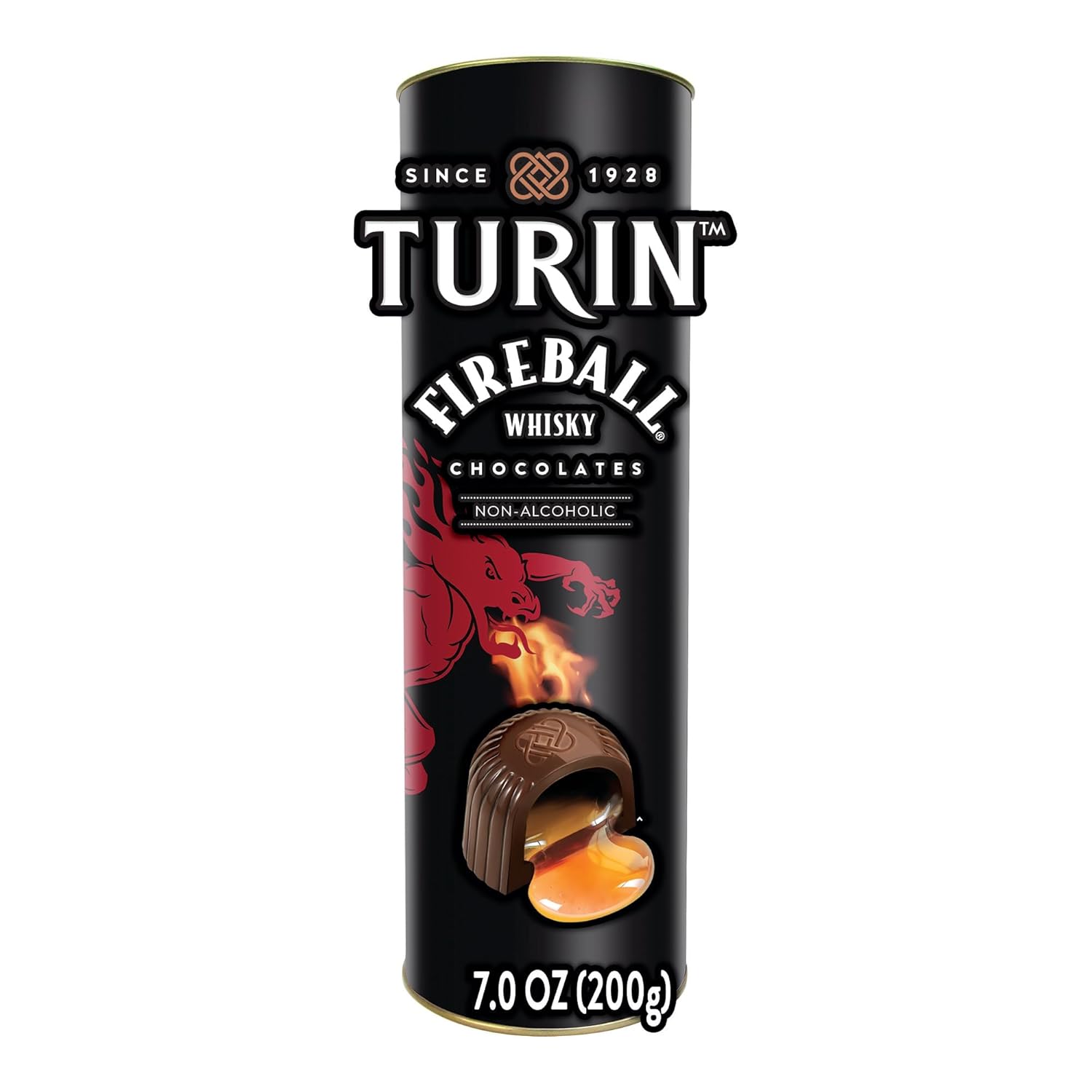 Turin Fireball Dark Chocolate Truffles, Dark Chocolates With Liquor Fireball Whisky Flavored Filling Non-Alcoholic, 7oz Tube Great forr Gifts and Treats, Black