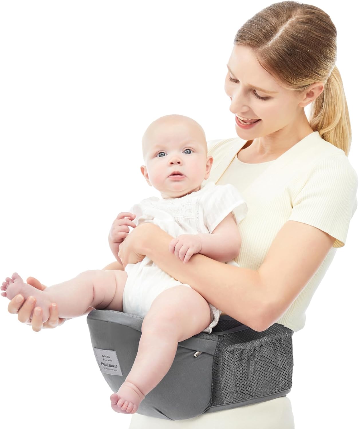 Bebamour Baby Carrier Hip Seat 0-36 Months Lightweight 3 in 1 Baby Carrier Newborn to Toddler HipSeat (with Waist Extender, Foam Series, Air Grey)