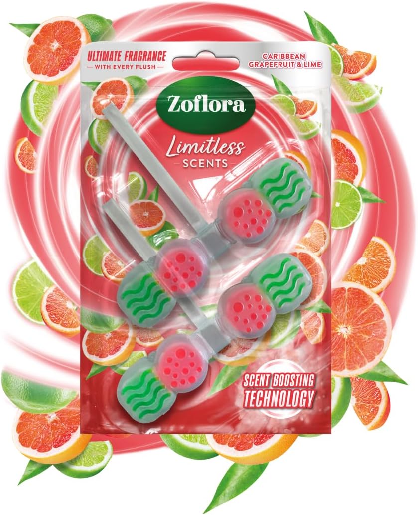 Zoflora Rim Blocks Grapefruit & Lime, 2 x 131g Pack, Freshness & Odour Control, Long-Lasting Citrus Fragrance, Kills 99.9% of Bacteria