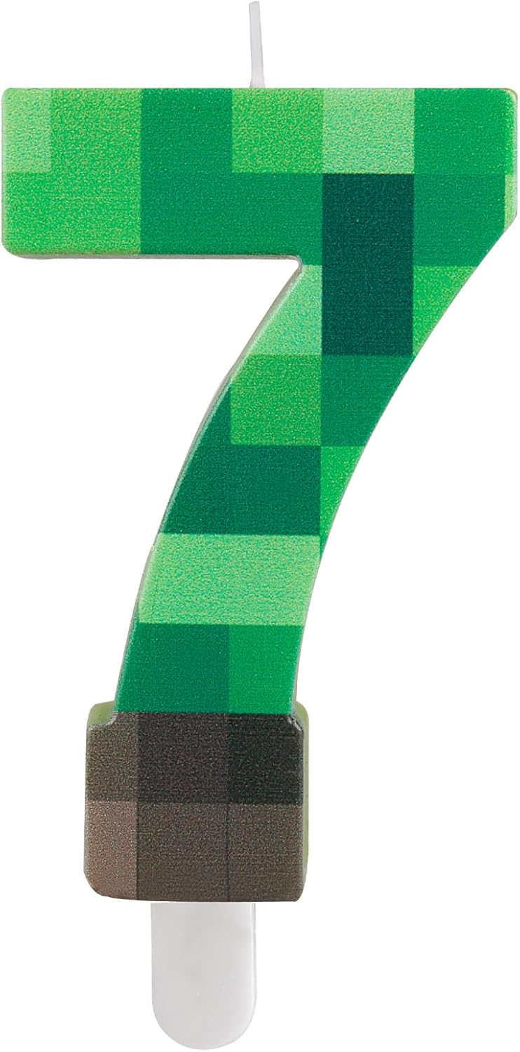 Yiran Numbe 7th Birthday Numbe Candles, Video Game Green Number 7 Candles,Cartoon Gaming Birthday Candle for Boys Girls Theme Party Supplies Decorations