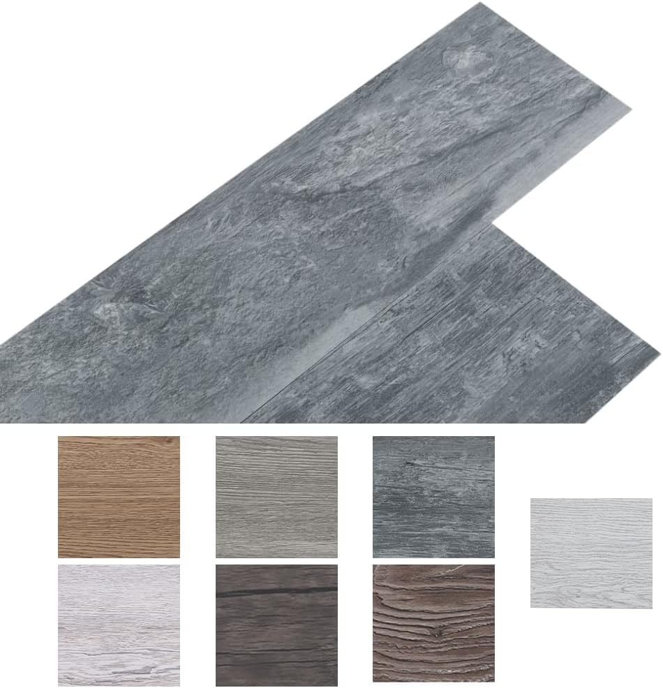 INMOZATA 36Pcs Self-Adhesive PVC Flooring Planks Floorboard Planks Waterproof Floor Stickers for Kitchen Bedroom Bathroom Home Floor Tile 91.5 X 15.2CM (Grey Wood Grain)