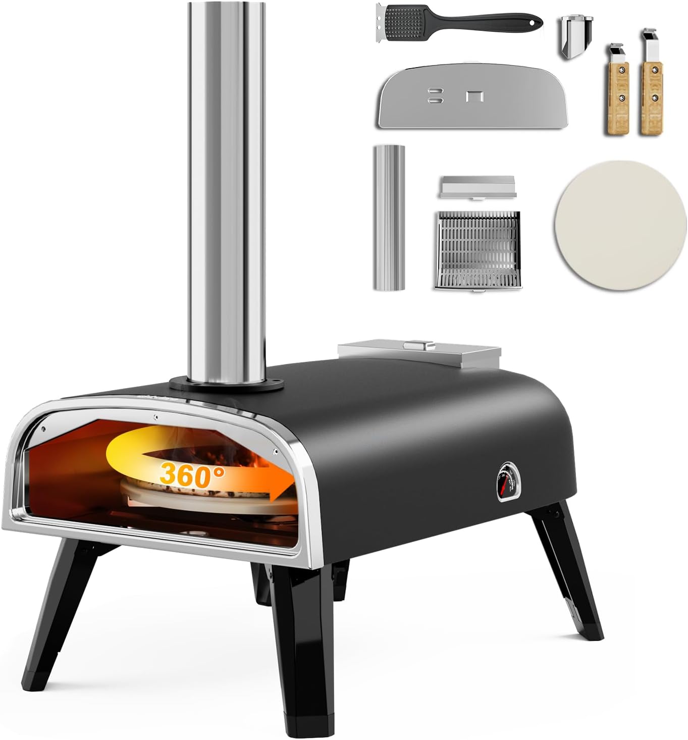 Outdoor Pizza Oven aidpiza 12" Wood Pellet Pizza Ovens With Rotatable Round Pizza Stone Portable Wood Fired with Built-in Thermometer Pizza Stove for Outside Backyard Camping Picnics