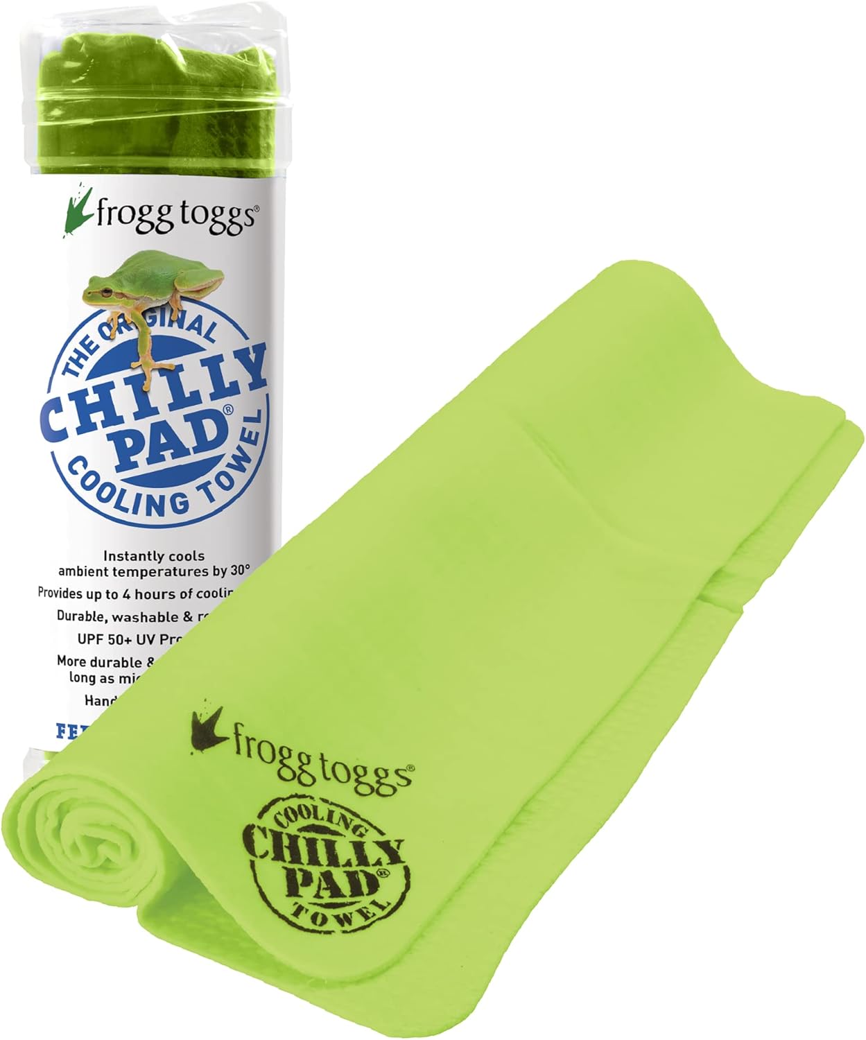 FROGG TOGGS Chilly Pad, Instant Cooling Towel, long lasting, reusable, Sports and Outdoors Poly Vinyl Alcoho Neck Towel 33x13, Hivis Lime Green