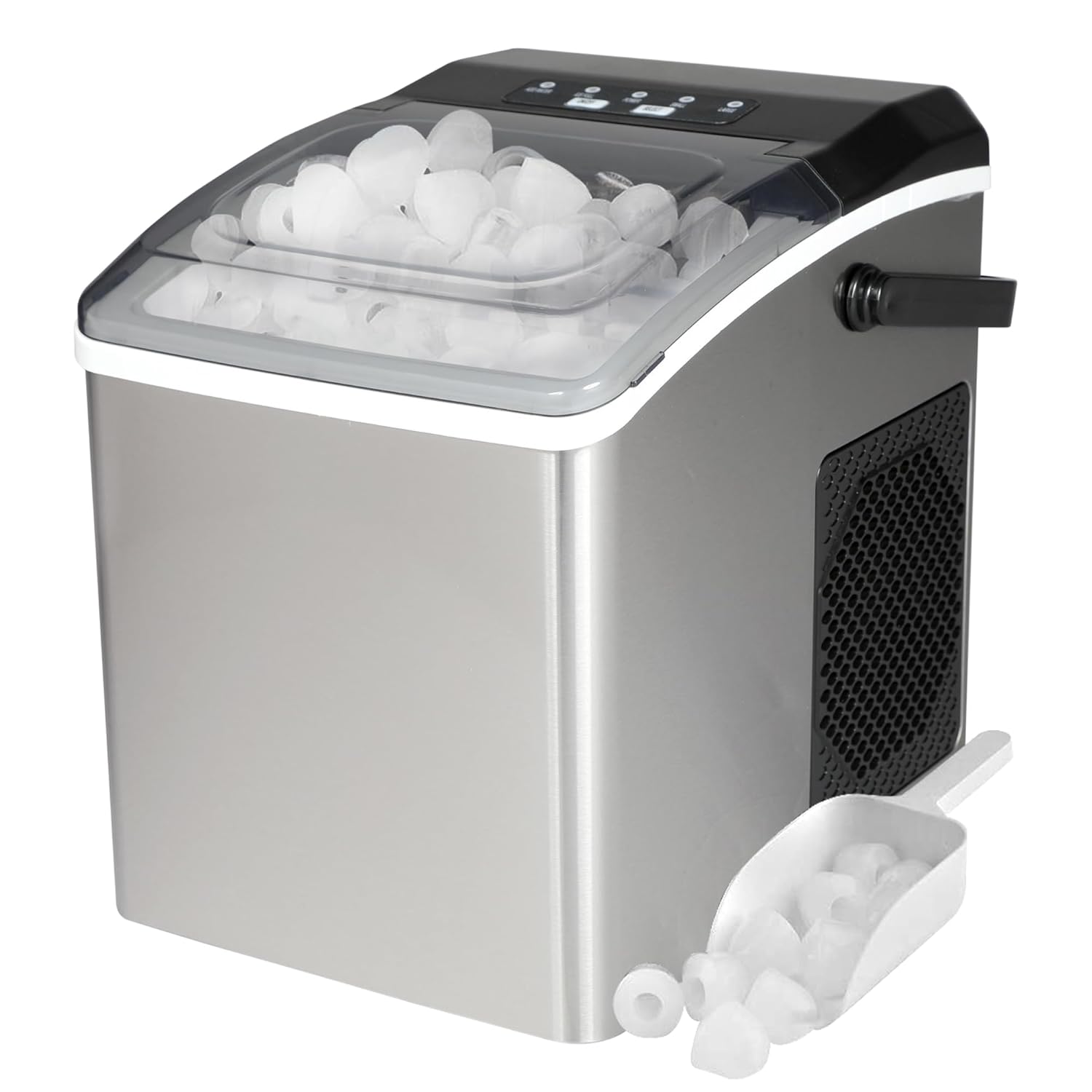 Koolatron Portable Ice Maker - 9 Ice Cubes in 6 Minutes, 2 Sizes (Nugget, Small), 12KG/24HR, Countertop, Self-Cleaning, Grey