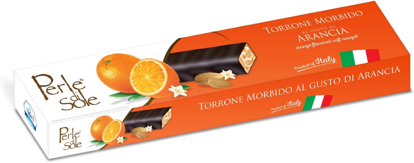 Orange Flavored Soft Nougat - Dark Chocolate - Perle di Sole