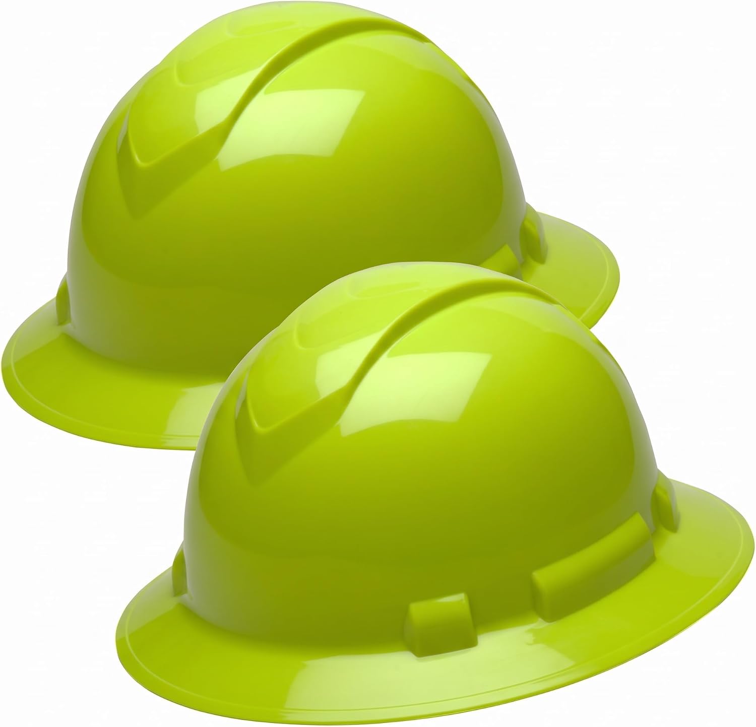 Pyramex Ridgeline Full Brim Hard Hat, 4-Point Ratchet Suspension, Hi-Vis Lime (Pack of 2)