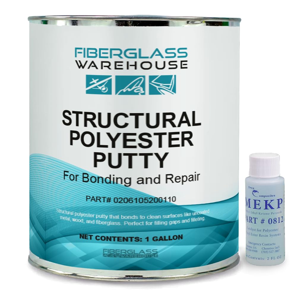 Structural Polyester Putty for Bonding and Repair - Filled with Fiberglass Fibers for Extra Strength. Patching, Filling or Bonding for Automotive and Marine Appliciations. (Gallon)