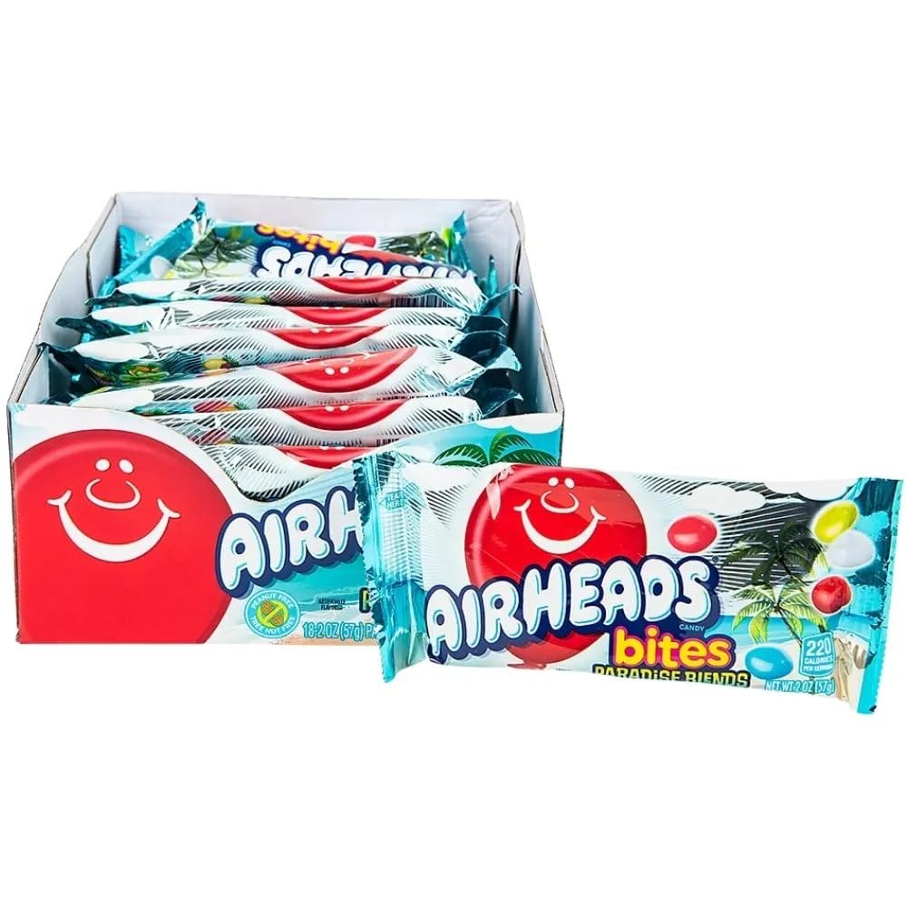 Airheads Candy Bites, Paradise Blends Flaovr, Non Melting, Party, Concessions, Office, 2oz Packs, Box of 18 Packs