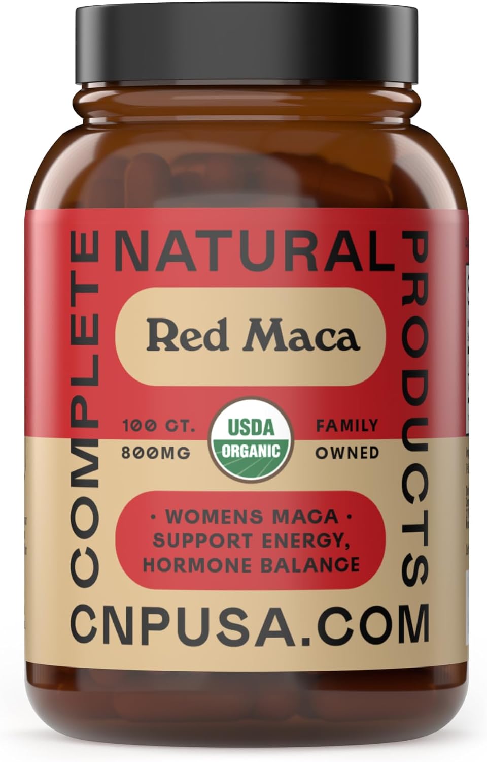 Complete Natural Products Organic Red Maca Root Capsules - 800mg 100 Gelatinized Pills, Pure Red Raw Maca Root Powder Supplement