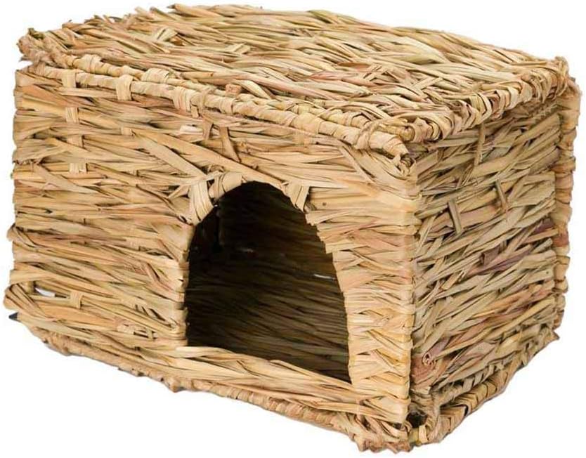 Qwertfeet Natural grass Toy, Hand Woven Rabbit Guinea Pig Ferret Folding Straw Grass House