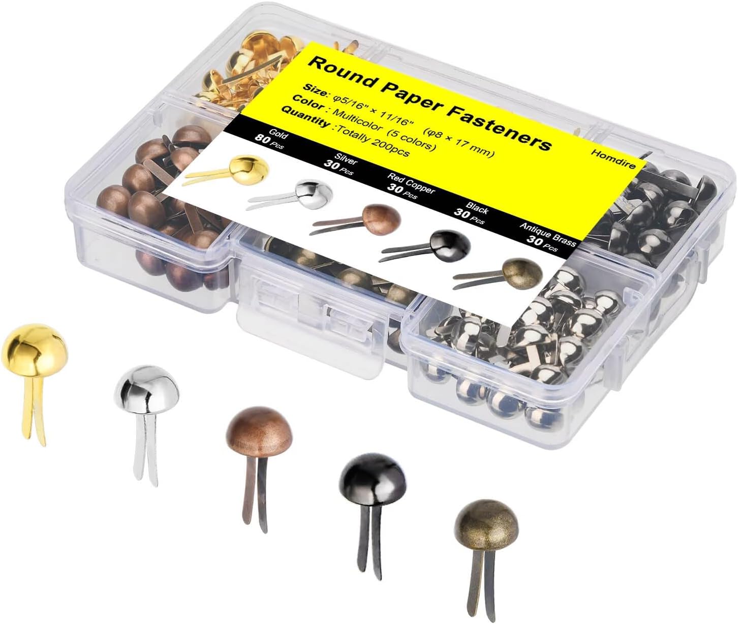 Brads for Paper Crafts, 200pcs Multicolor Metal Paper Fasteners, 8x17mm Fasteners for Crafts, Paper Brads, Round Head Fasteners, Split Pin