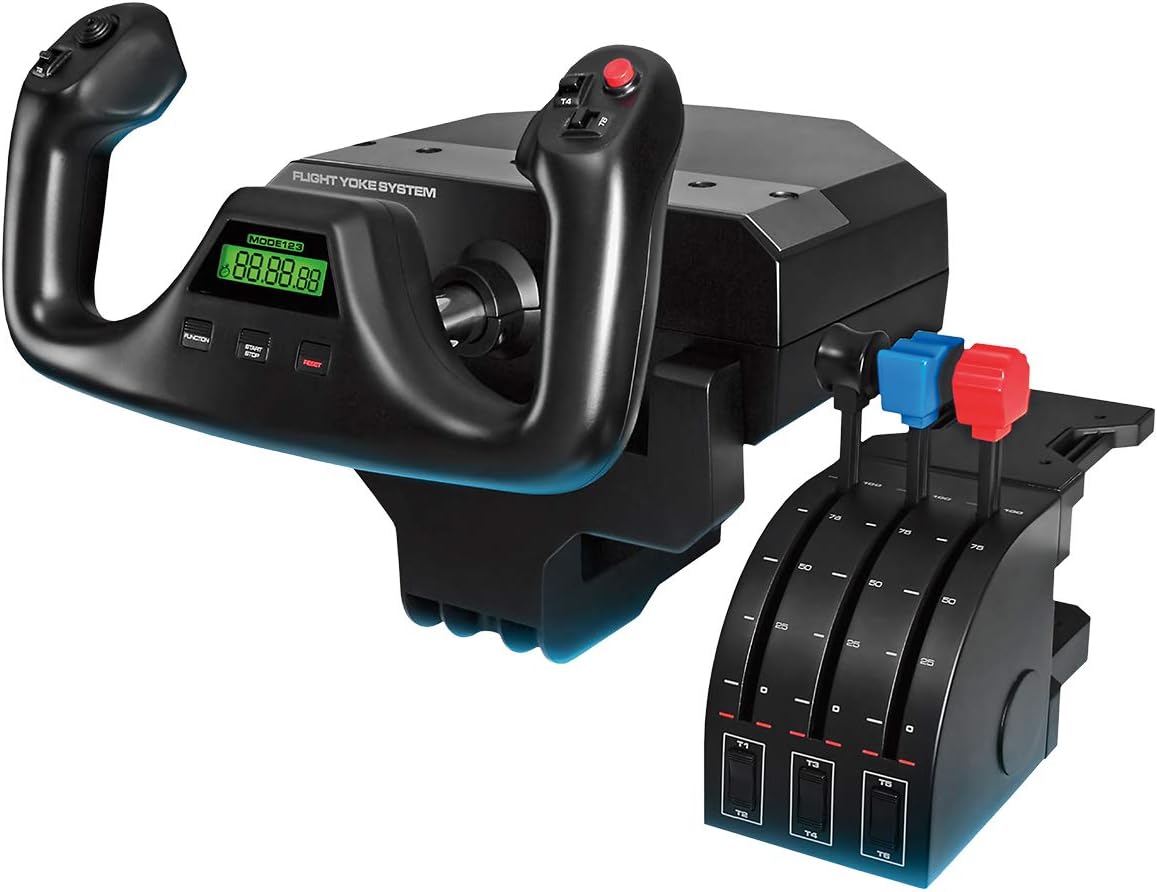 Logitech G Saitek PRO Flight Yoke System | Simulation Yoke & Throttle Quadrant, 3 Modes, 75 Controls, Configurable Knobs, Steel Shaft, USB, PC - Black