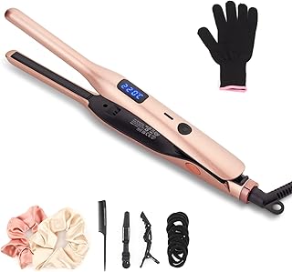 2 in 1 Professional Ceramic Pencil Flat Iron for Men's Short Hair, Beards & Pixies, 3/10Inch Small Flat Iron with Adjustable Temperature for Quick Grooming - Rose Gold