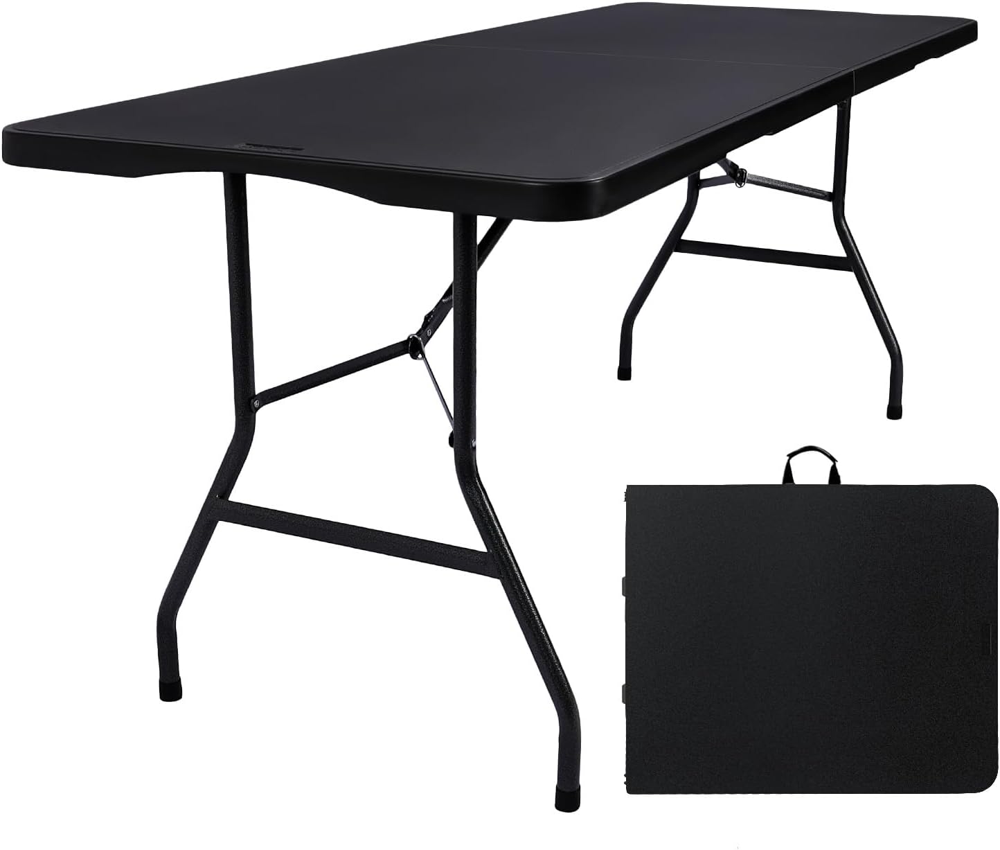 Byliable Folding Table 6ft Portable Heavy Duty Plastic Fold-in-Half 6 Foot Foldable Table Utility Dining Indoor Outdoor for Camping Picnic and Party, Black