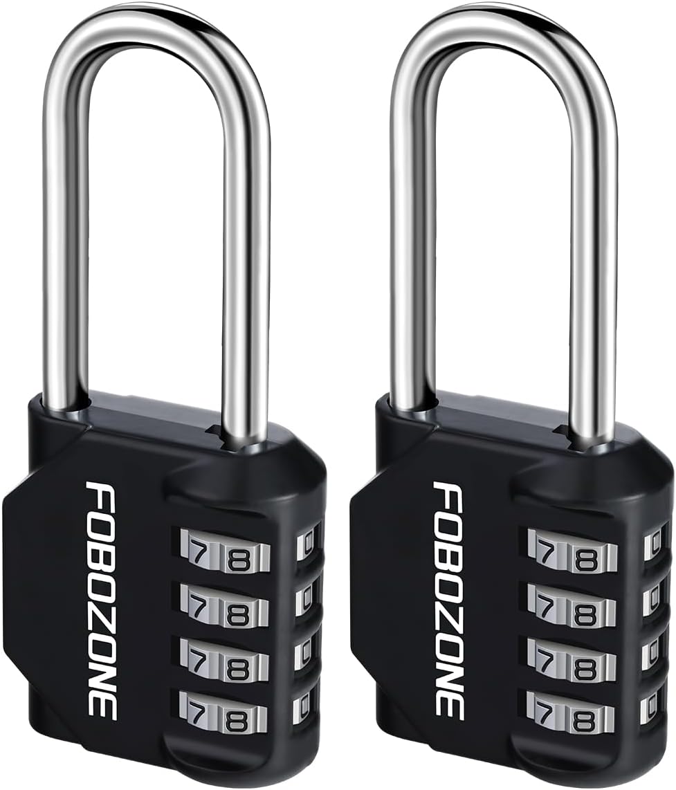FOBOZONE Combination Padlock, 4 Digit Outdoor Waterproof Resettable Code Padlock,for Gym Locker, Cabinet,Shed, Hasp,Gate, Tool Box,School Locker Lock (L Black 2 Pack)