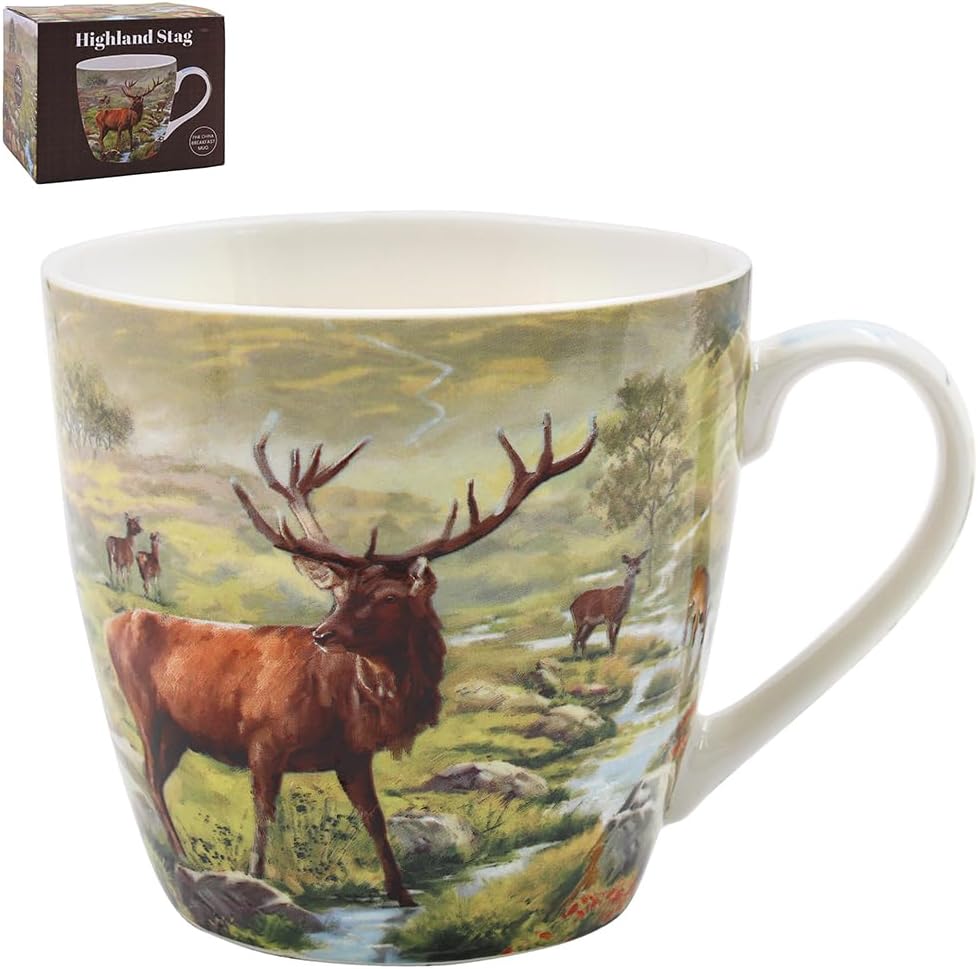 The Leonardo Collection Stag Breakfast Mug Macneil Studios, Tea and Coffee Mugs for Hot Drinks | Fine China Printed Mugs for Kitchen & Home | Reusable Ceramic Cups for Every Occasion