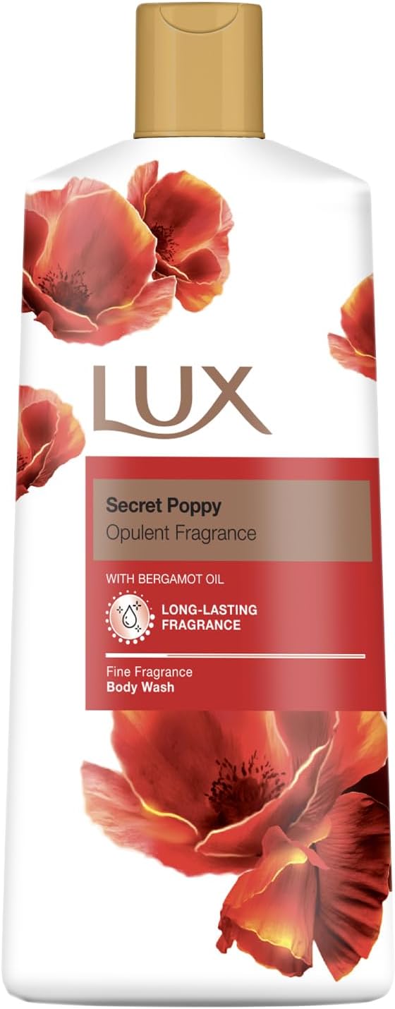 LUX Secret Poppy Body Wash with Bergamot Oil - Gentle & Soothing Shower Gel, Nourishing Body Cleanser, Aromatic Fragrance Bath Soap, Pack of 1, 600 ml