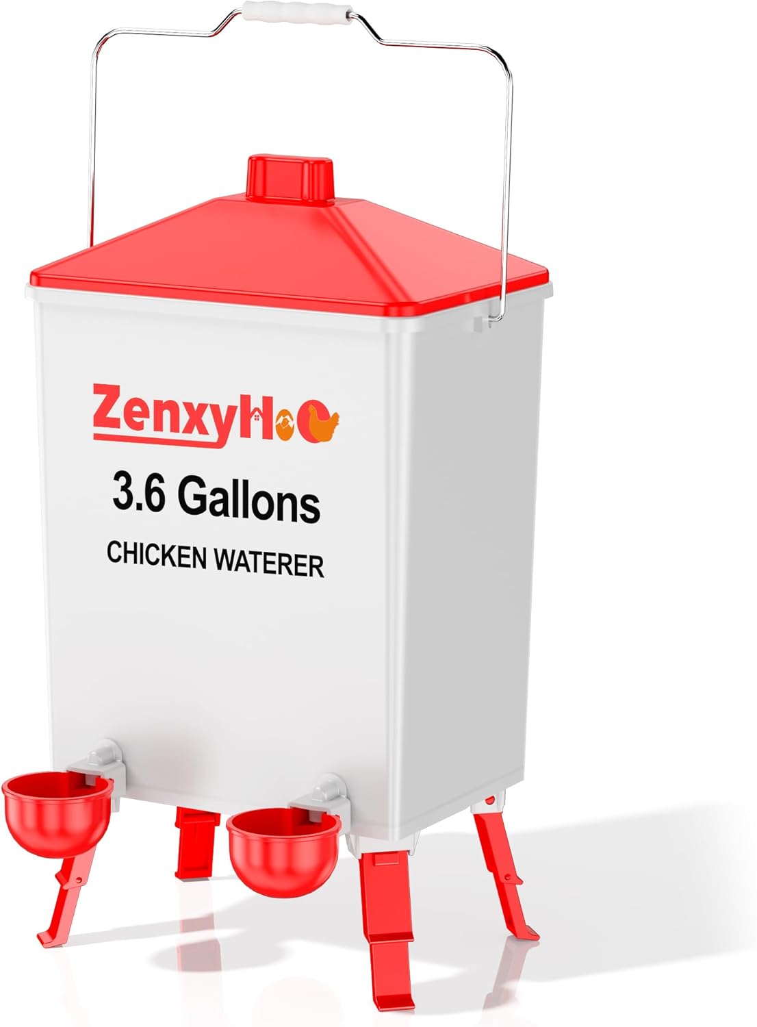3.6 Gallons Chicken Waterer Bucket with Handle, Adjustable Legs and Anti Roost Cone