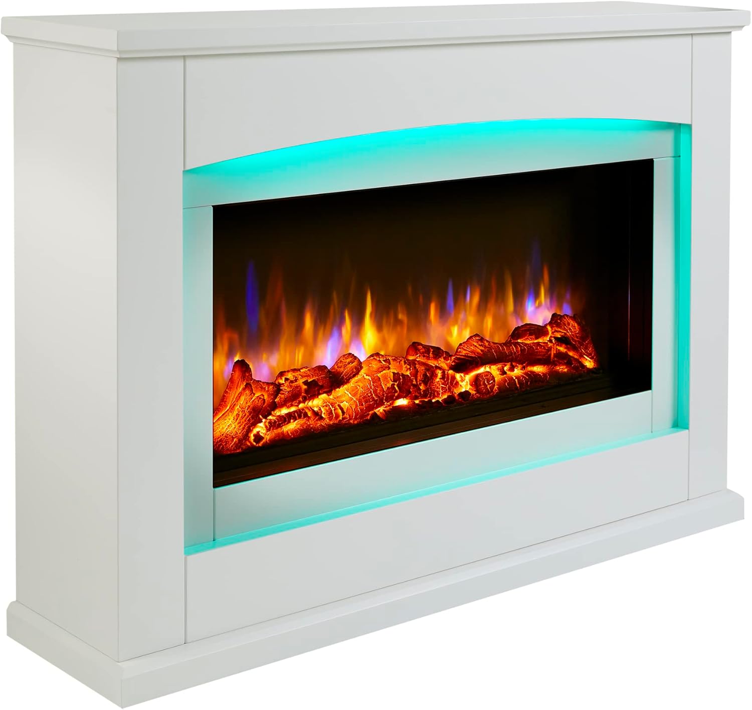 Endeavour Fires Danby 48" Electric Fireplace Suite with Realistic Flame & Log Effect Fire, 13-Colour LED Lighting, Remote Control, Off-White Surround