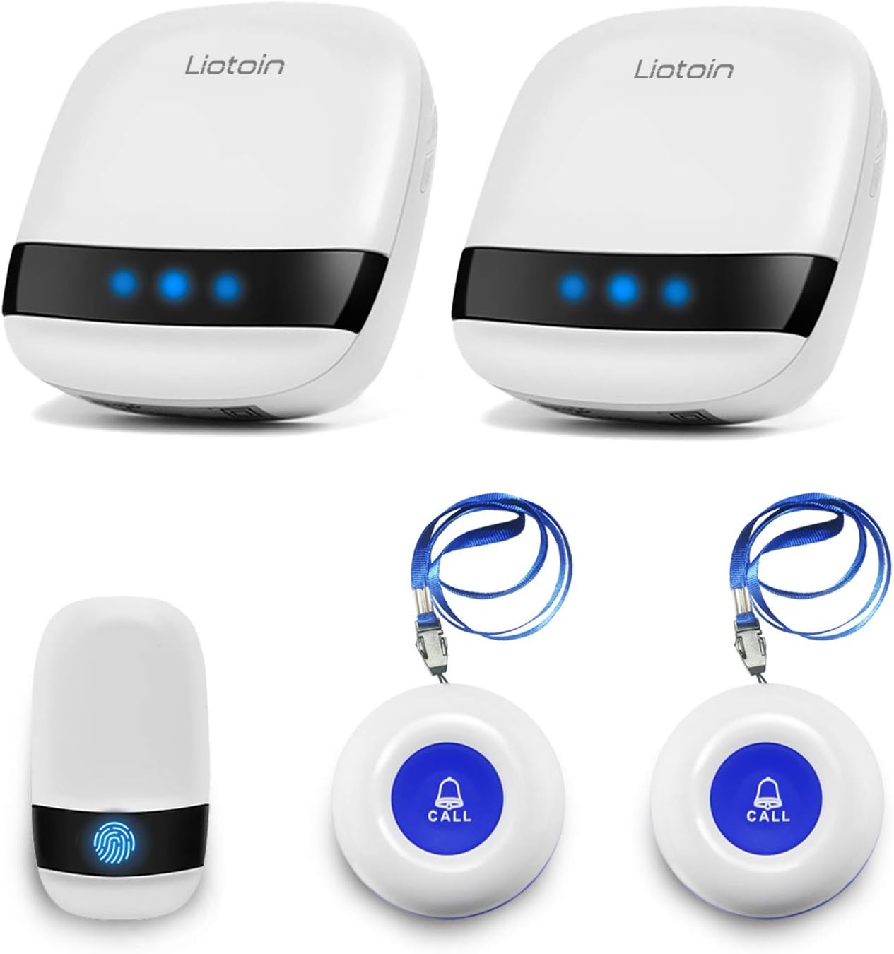 LIOTOIN Wireless Caregiver Pager Elderly Alarm Call Button Personal Alarms Call Bell For Elderly Patient Nurse Panic Alarm Button elderly alert system(3 Waterproof Transmitter 2 UK Plugin Receiver)