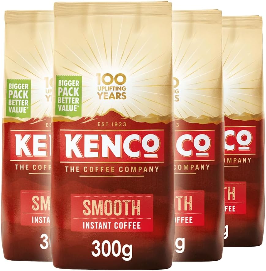 Kenco Smooth Instant Coffee 300g Refill Bag (Pack of 4, Total 1.2kg)