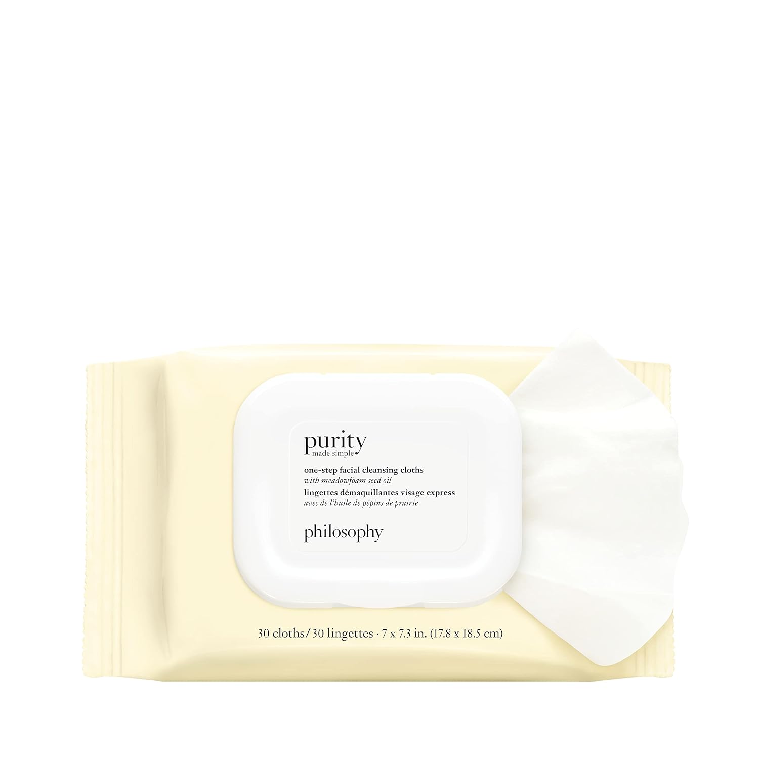 philosophy purity made simple one-step facial cleansing cloths - easily removes makeup, dirt & oil on the go - skin is left clean and comfortable with no rinsing needed