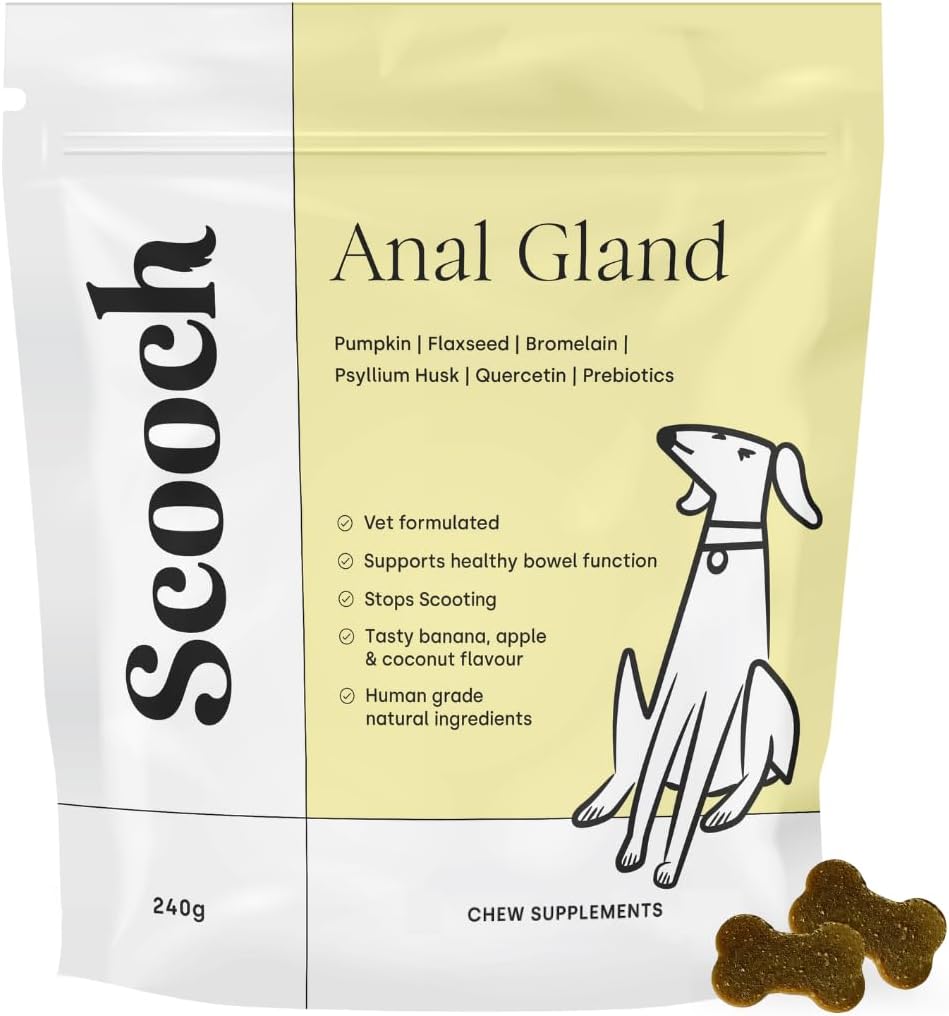 NEW Scooch Anal Gland Dog Supplement | Stop Scooting & Fishy Odour | Boosts Gut Health & Digestion | Human Grade | Vet-Formulated | Zero Nasties | Natural | Plant Based | Tasty Chews | Approx 60 Chews