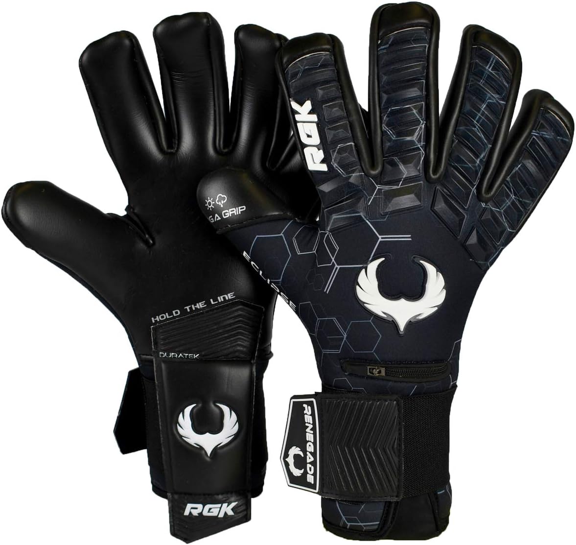 Renegade GK Eclipse Helix Professional Goalie Gloves | 4mm EXT Contact Grip & Breathaprene | Black & White Soccer Goalkeeper Gloves (Size 10, Adult, Negative Cut, Level 5)