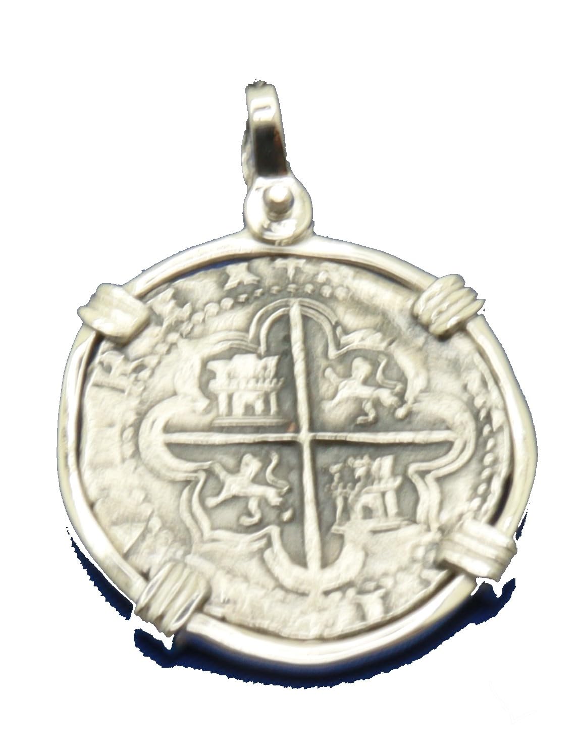 Sterling Silver Pirate Doubloon "1 Reale" Replica Atocha Shipwreck Coin Pendant with Shackle Bail